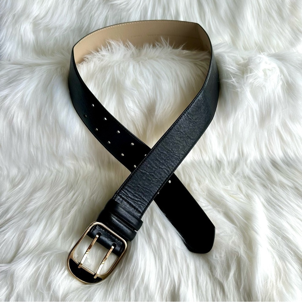 Ann Taylor Classic Black Leather Belt with Gold Buckle - Size M - Picture 7 of 10